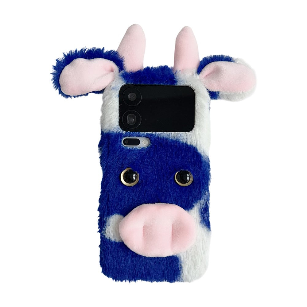 For Xiaomi 17 Pro Max Case Fluffy Cute Cow Winter Plush Inner TPU Phone Cover - Blue