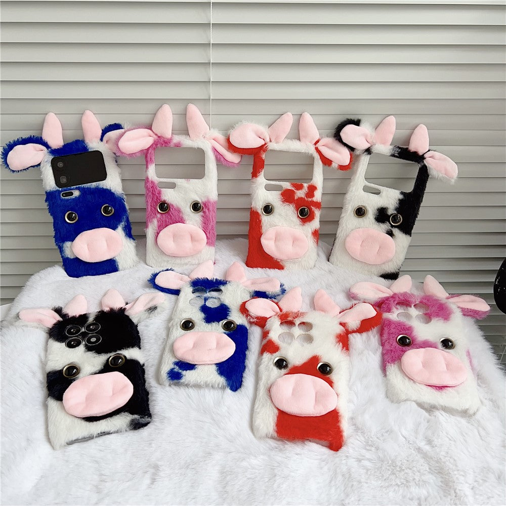 For Xiaomi 17 Pro Max Case Fluffy Cute Cow Winter Plush Inner TPU Phone Cover - Blue