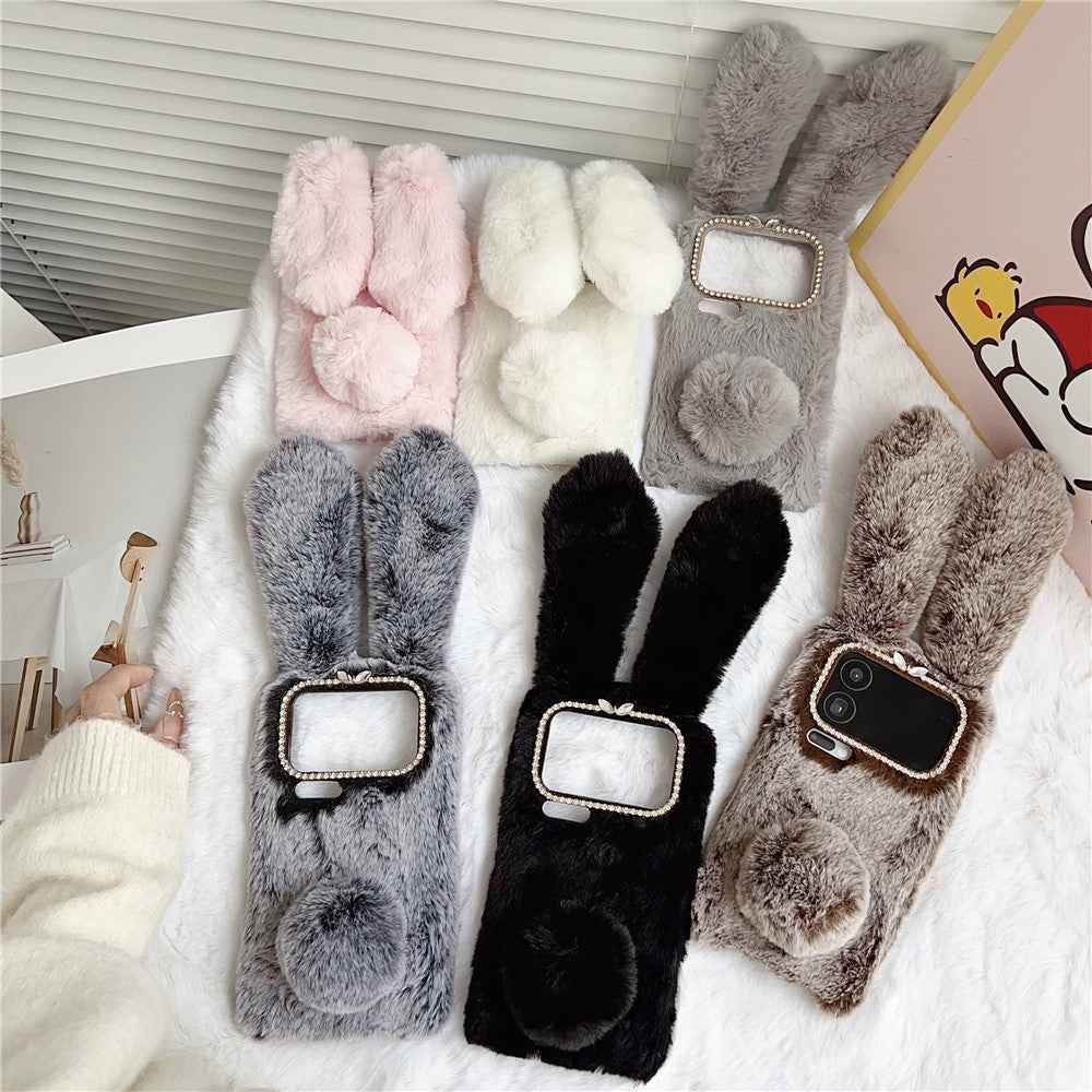 For Xiaomi 17 Pro Case Plush Cute Bunny Winter Fluffy TPU Phone Cover - Dark Grey