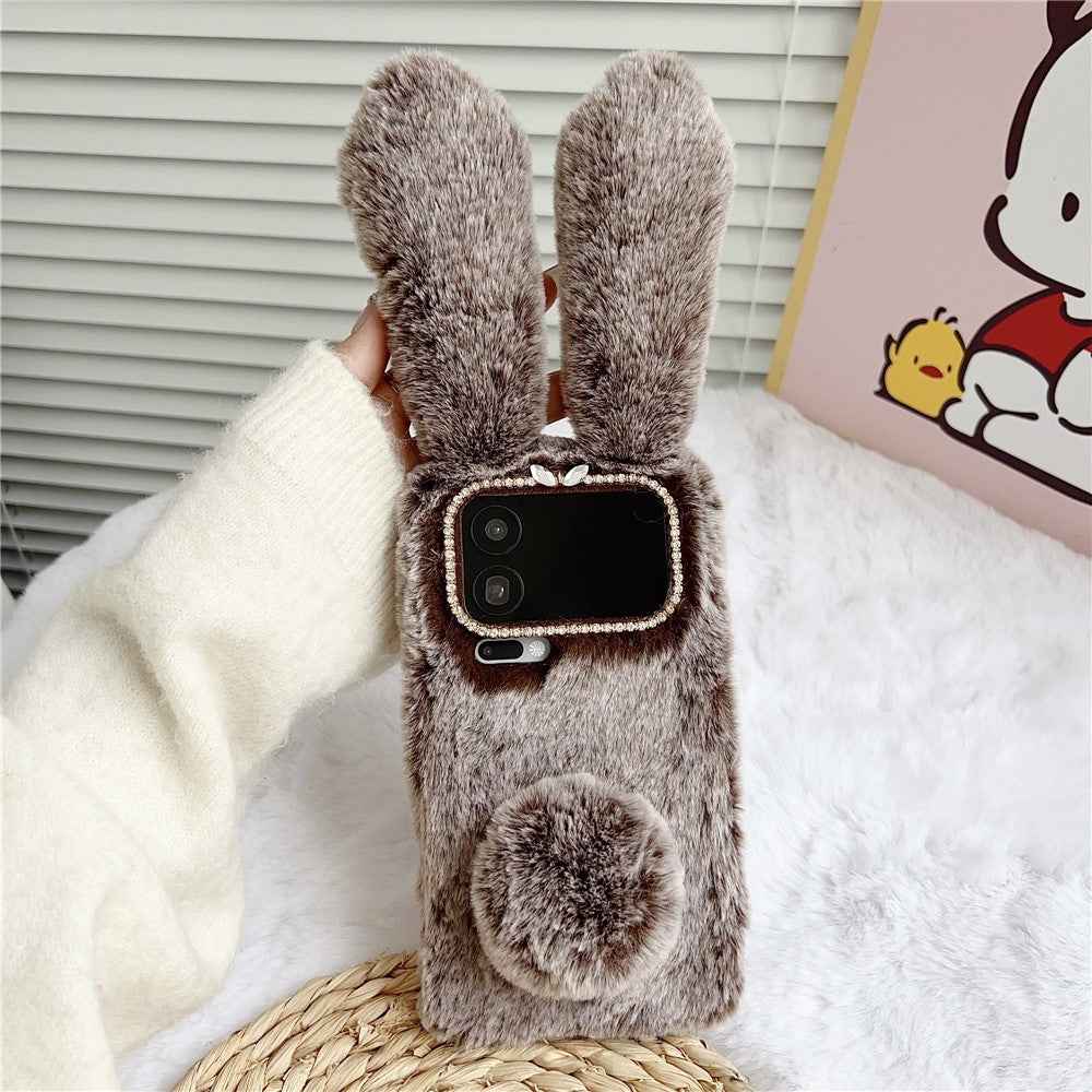 For Xiaomi 17 Pro Case Plush Cute Bunny Winter Fluffy TPU Phone Cover - Brown