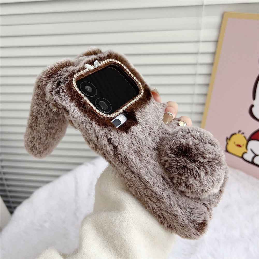 For Xiaomi 17 Pro Case Plush Cute Bunny Winter Fluffy TPU Phone Cover - Black