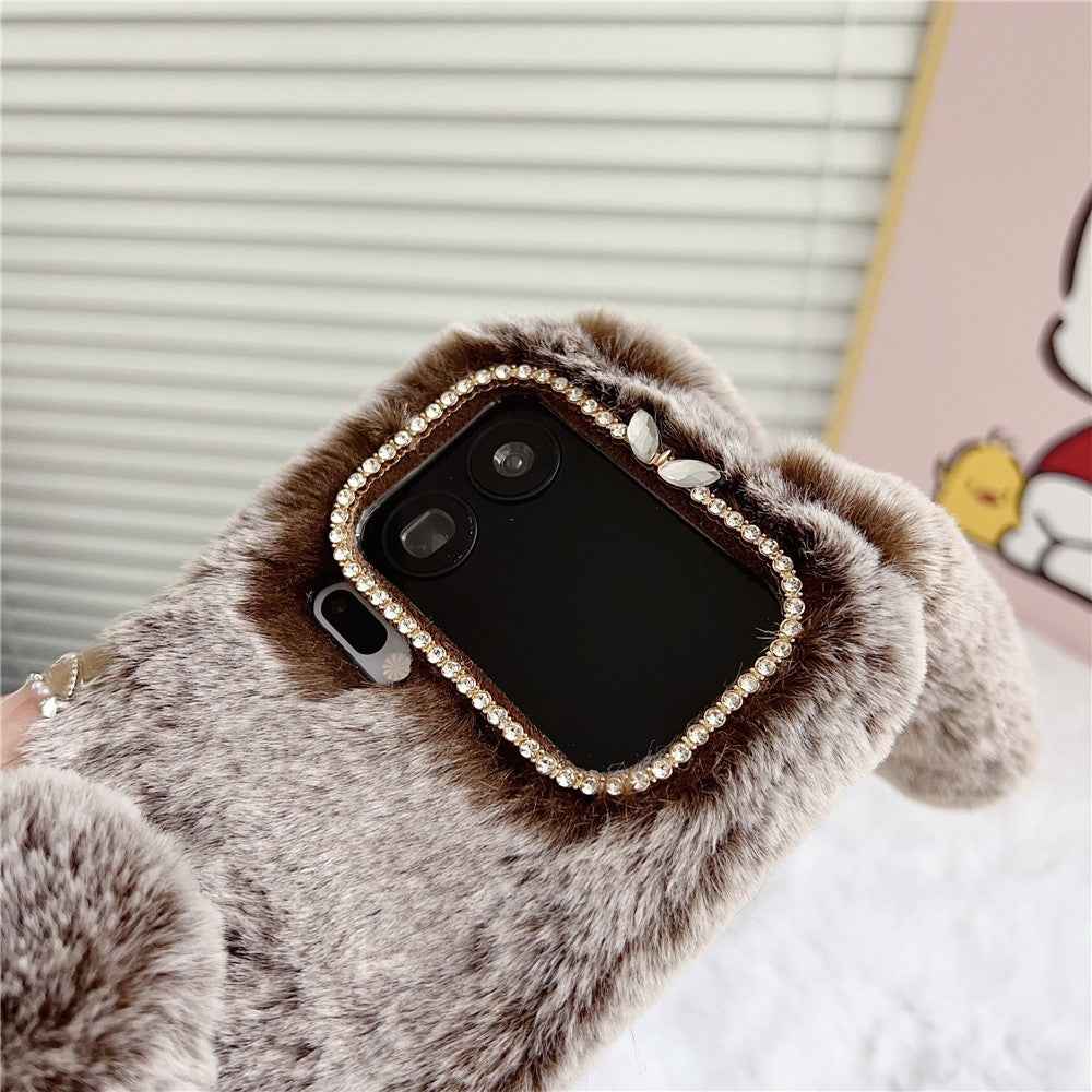 For Xiaomi 17 Pro Case Plush Cute Bunny Winter Fluffy TPU Phone Cover - White