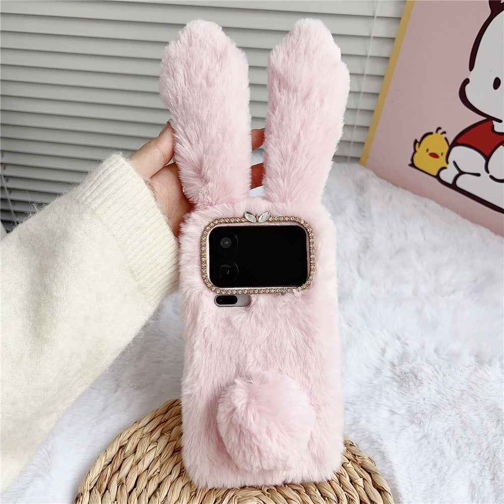 For Xiaomi 17 Pro Case Plush Cute Bunny Winter Fluffy TPU Phone Cover - Pink