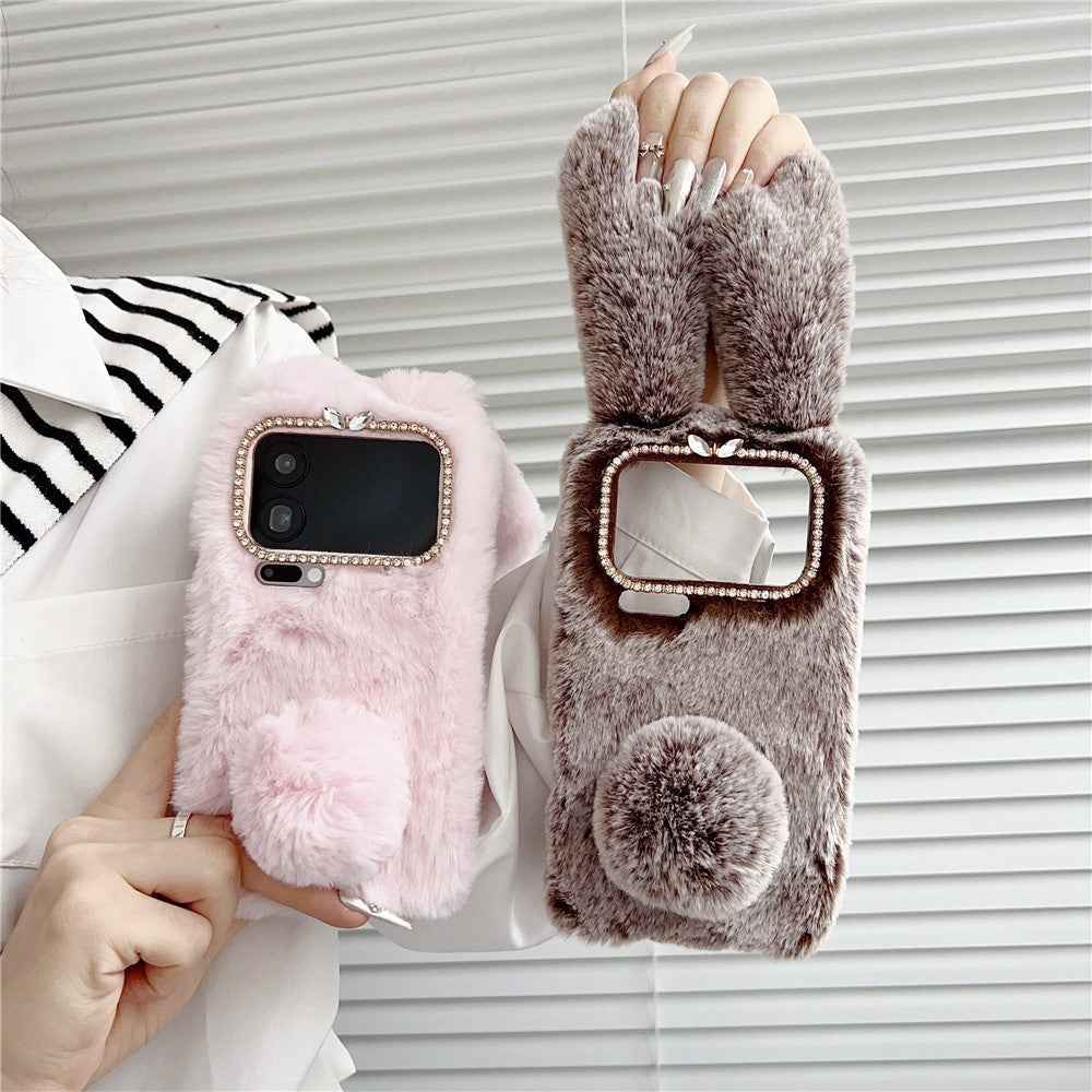 For Xiaomi 17 Pro Case Plush Cute Bunny Winter Fluffy TPU Phone Cover - Pink