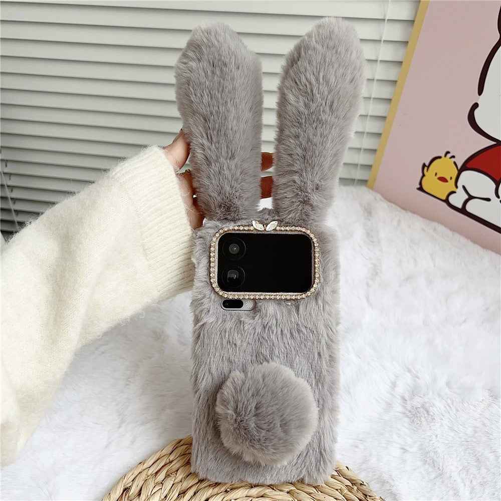For Xiaomi 17 Pro Case Plush Cute Bunny Winter Fluffy TPU Phone Cover - Grey