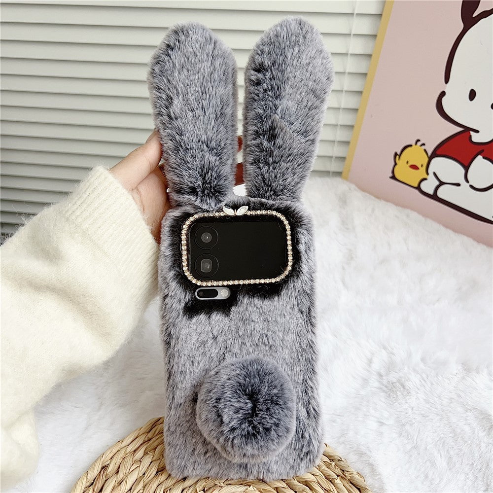 For Xiaomi 17 Pro Max Case Plush Cute Bunny Winter Fluffy TPU Phone Cover - Dark Grey