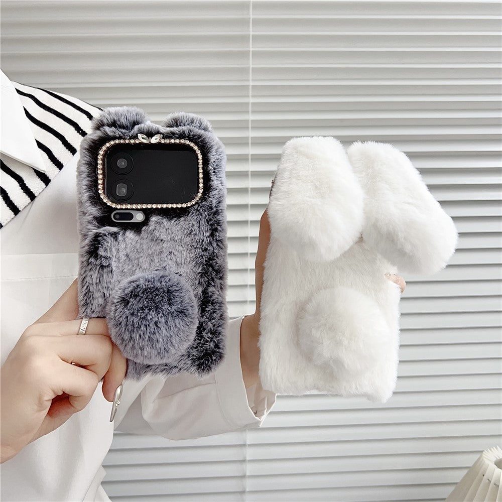 For Xiaomi 17 Pro Max Case Plush Cute Bunny Winter Fluffy TPU Phone Cover - Dark Grey