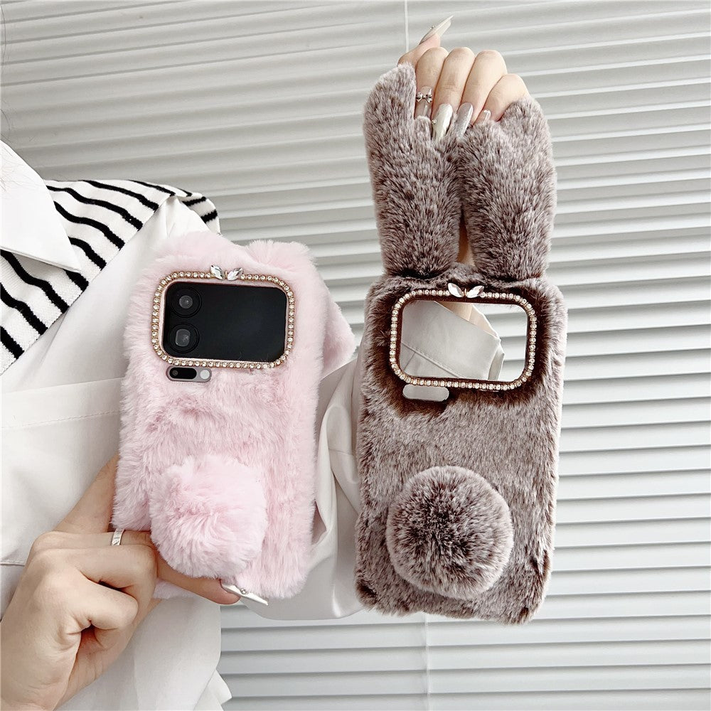 For Xiaomi 17 Pro Max Case Plush Cute Bunny Winter Fluffy TPU Phone Cover - Dark Grey