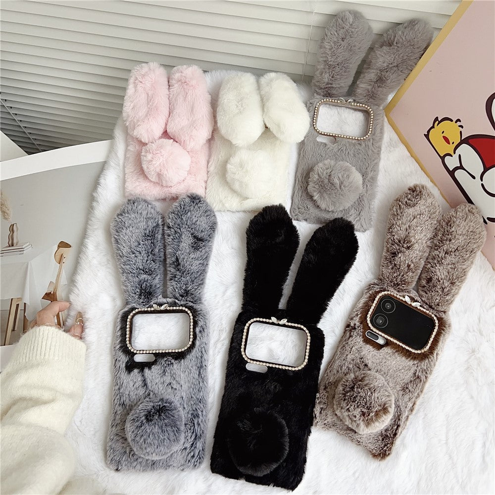 For Xiaomi 17 Pro Max Case Plush Cute Bunny Winter Fluffy TPU Phone Cover - Brown