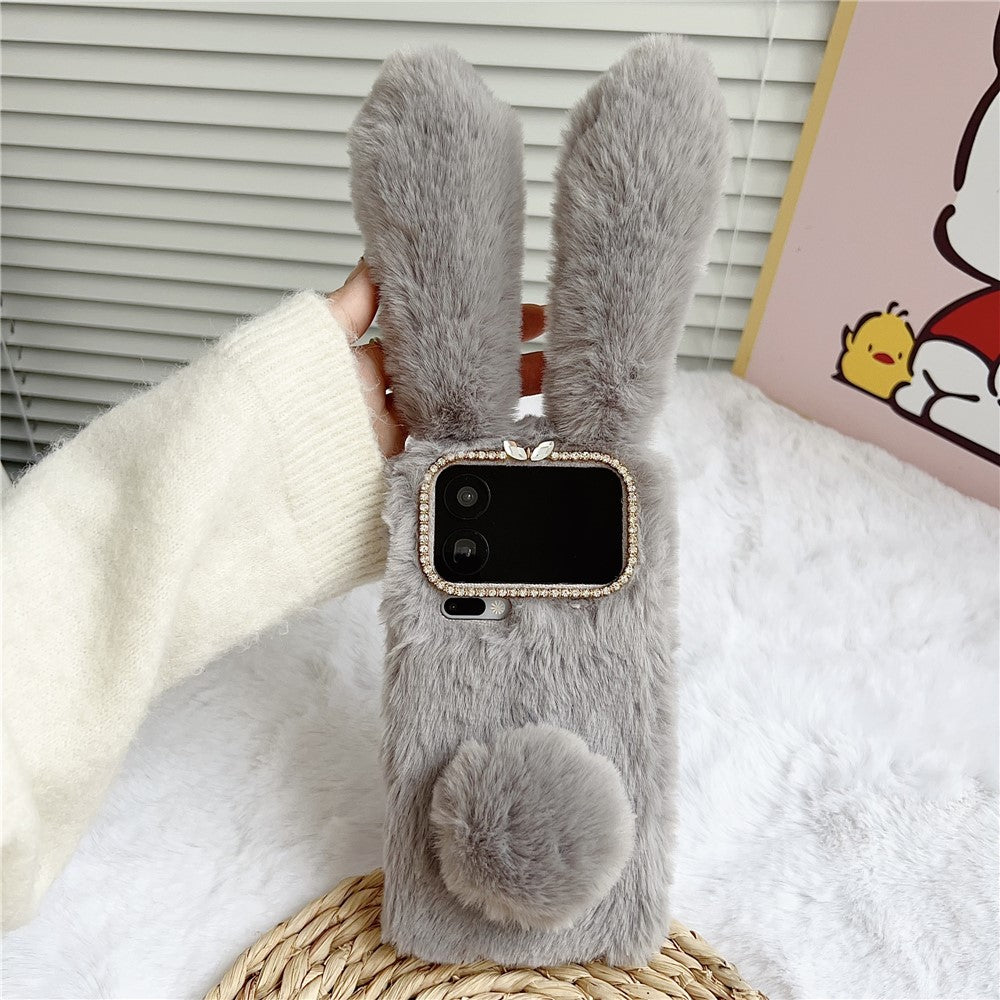 For Xiaomi 17 Pro Max Case Plush Cute Bunny Winter Fluffy TPU Phone Cover - Grey