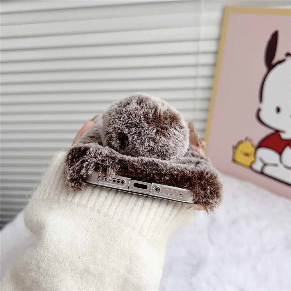For Xiaomi 17 Pro Max Case Plush Cute Bunny Winter Fluffy TPU Phone Cover - Grey