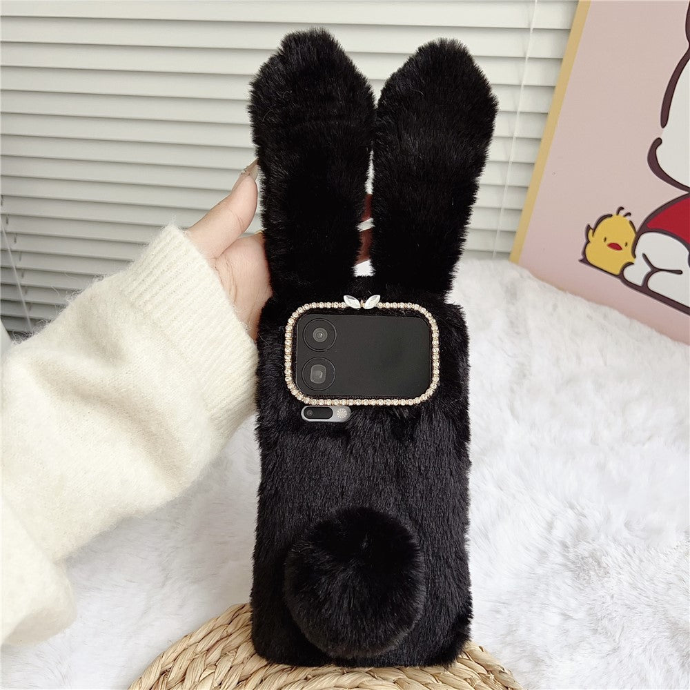 For Xiaomi 17 Pro Max Case Plush Cute Bunny Winter Fluffy TPU Phone Cover - Black