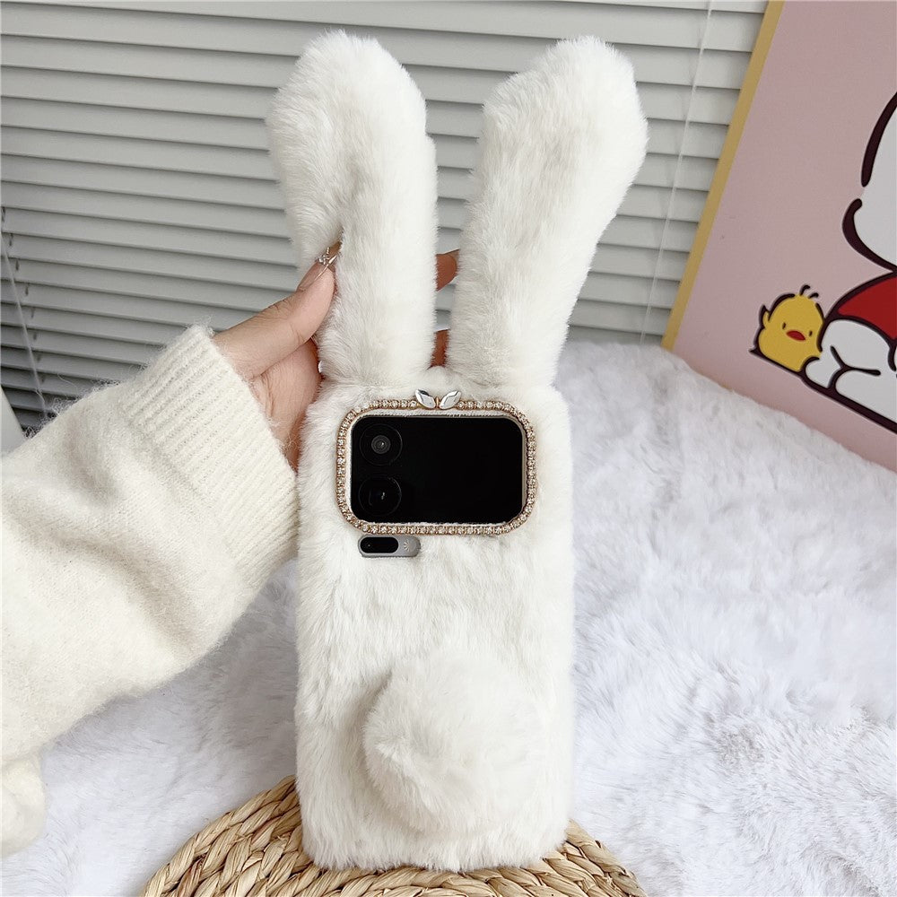 For Xiaomi 17 Pro Max Case Plush Cute Bunny Winter Fluffy TPU Phone Cover - White