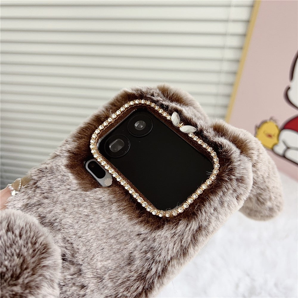 For Xiaomi 17 Pro Max Case Plush Cute Bunny Winter Fluffy TPU Phone Cover - White