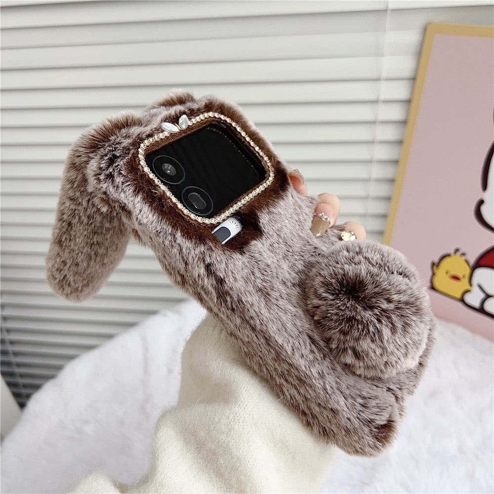 For Xiaomi 17 Pro Max Case Plush Cute Bunny Winter Fluffy TPU Phone Cover - White