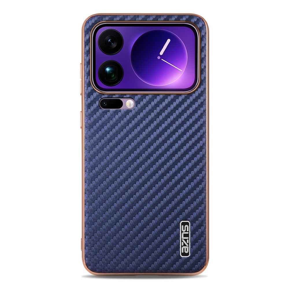 AZNS For Xiaomi 17 Pro Case Electroplating Carbon Fiber Texture PU + TPU Phone Cover - Blue