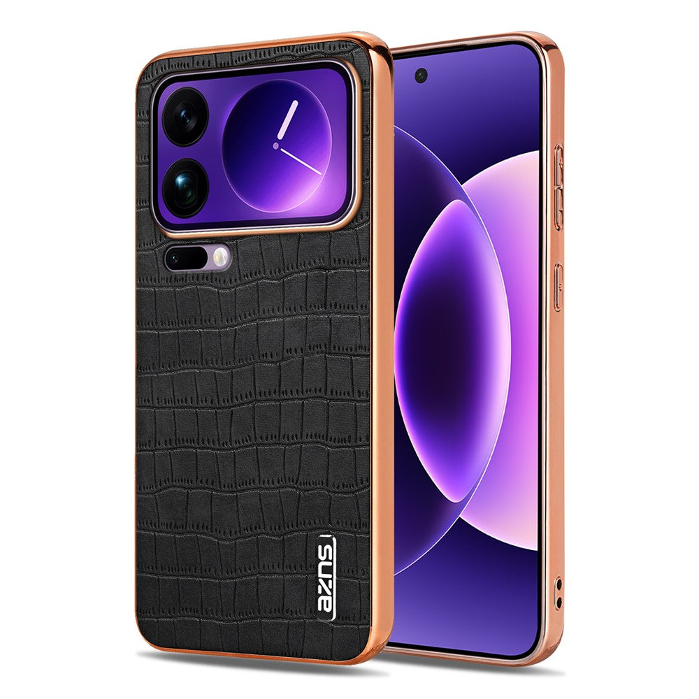AZNS For Xiaomi 17 Pro Max Case Electroplating Crocodile Texture PU + TPU Phone Cover - Black