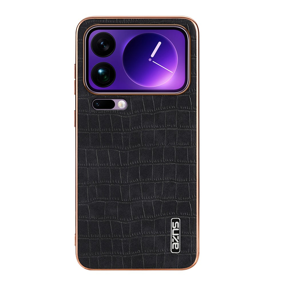 AZNS For Xiaomi 17 Pro Max Case Electroplating Crocodile Texture PU + TPU Phone Cover - Black