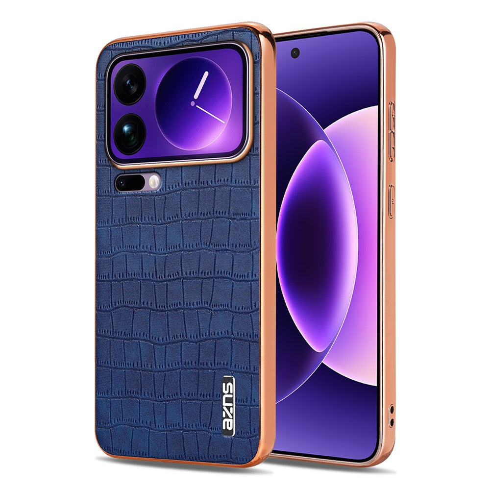 AZNS For Xiaomi 17 Pro Max Case Electroplating Crocodile Texture PU + TPU Phone Cover - Blue