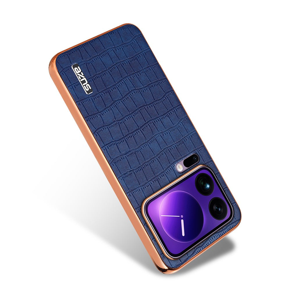 AZNS For Xiaomi 17 Pro Max Case Electroplating Crocodile Texture PU + TPU Phone Cover - Blue