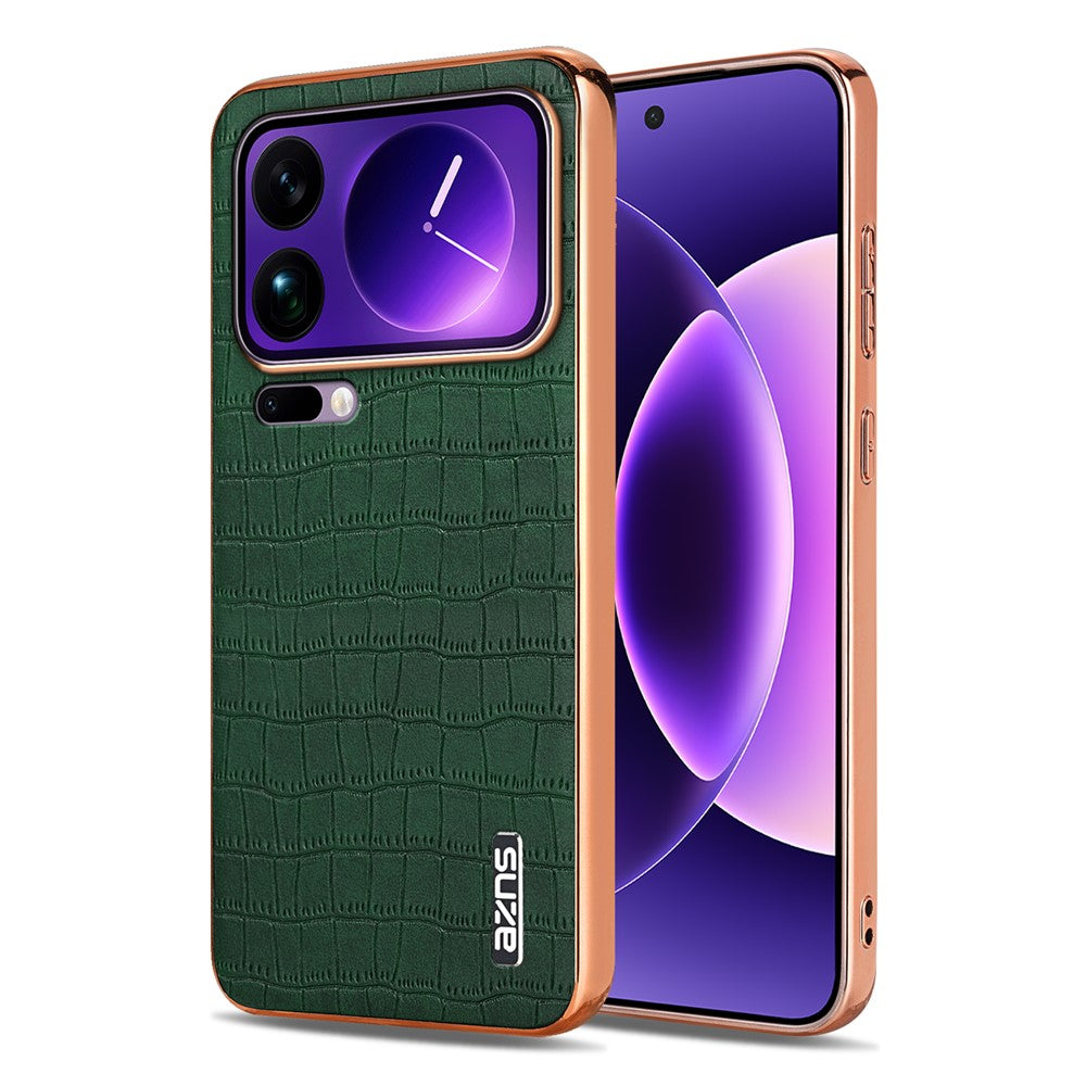 AZNS For Xiaomi 17 Pro Max Case Electroplating Crocodile Texture PU + TPU Phone Cover - Green