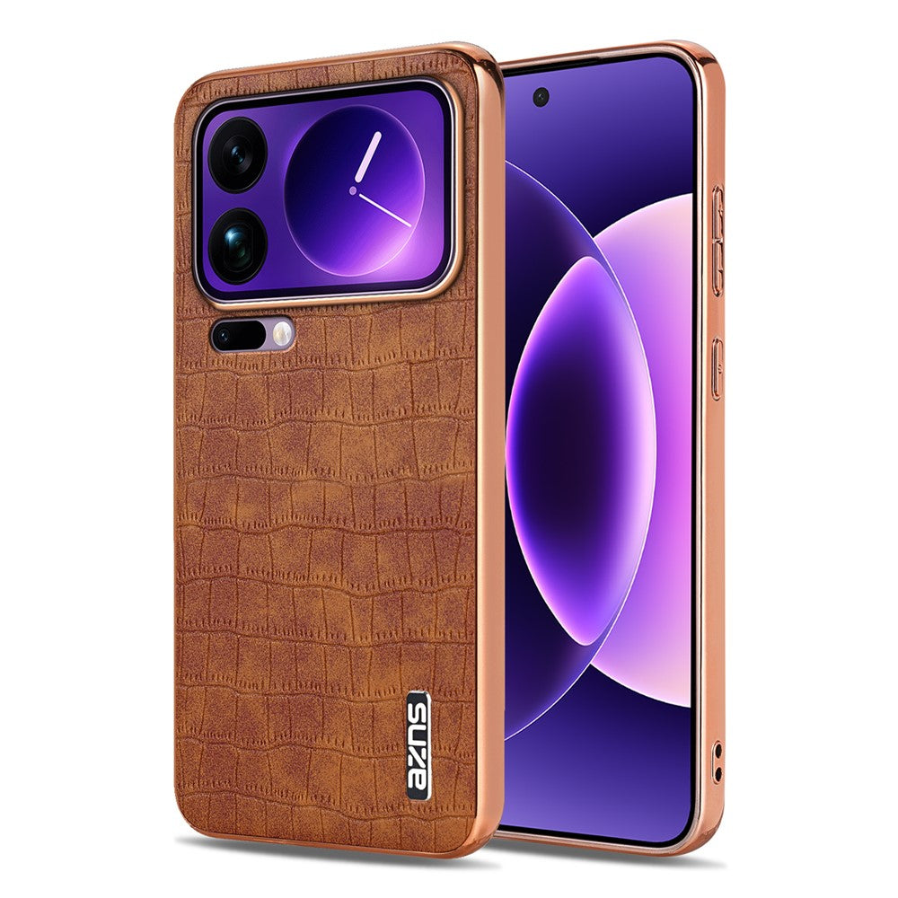 AZNS For Xiaomi 17 Pro Max Case Electroplating Crocodile Texture PU + TPU Phone Cover - Brown