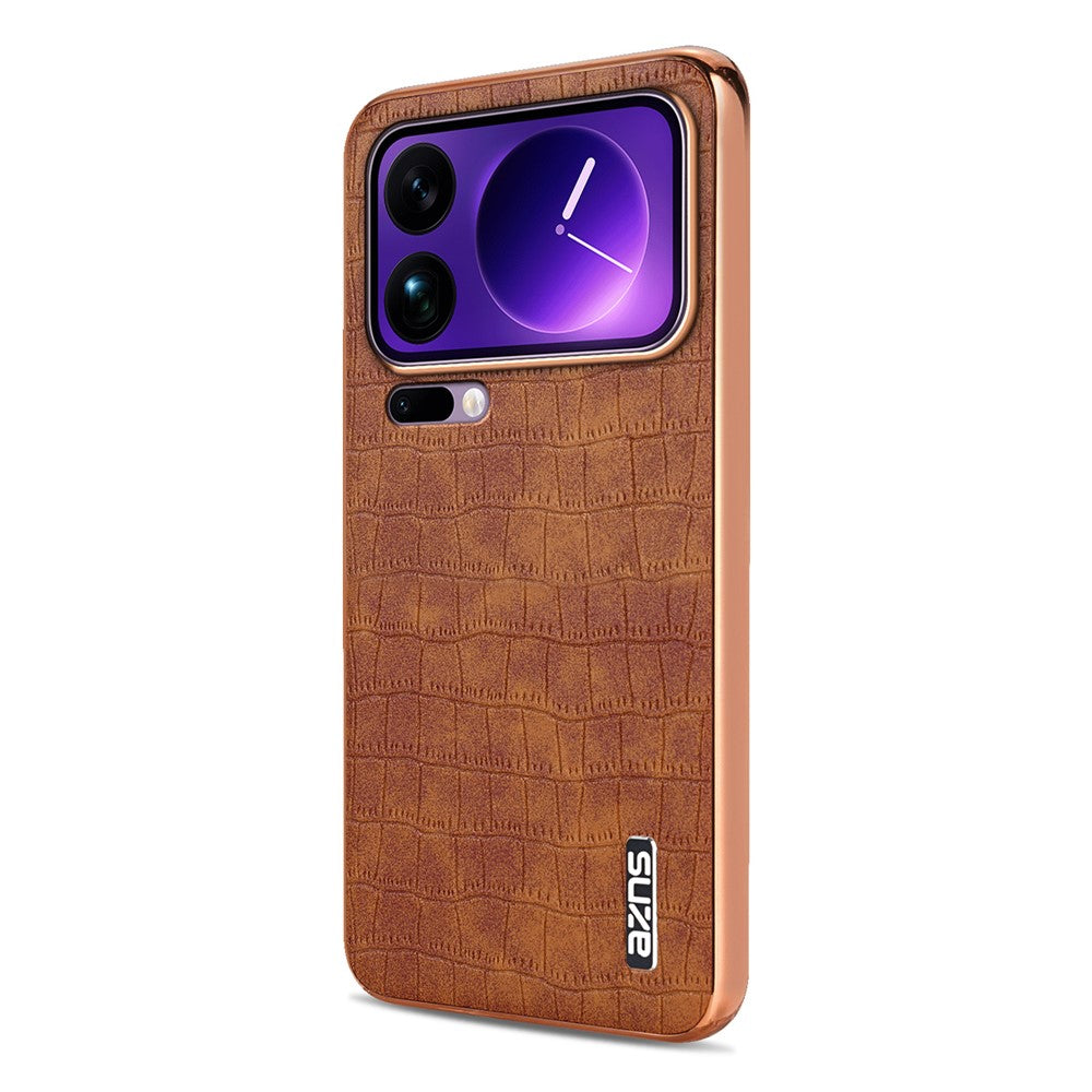 AZNS For Xiaomi 17 Pro Max Case Electroplating Crocodile Texture PU + TPU Phone Cover - Brown