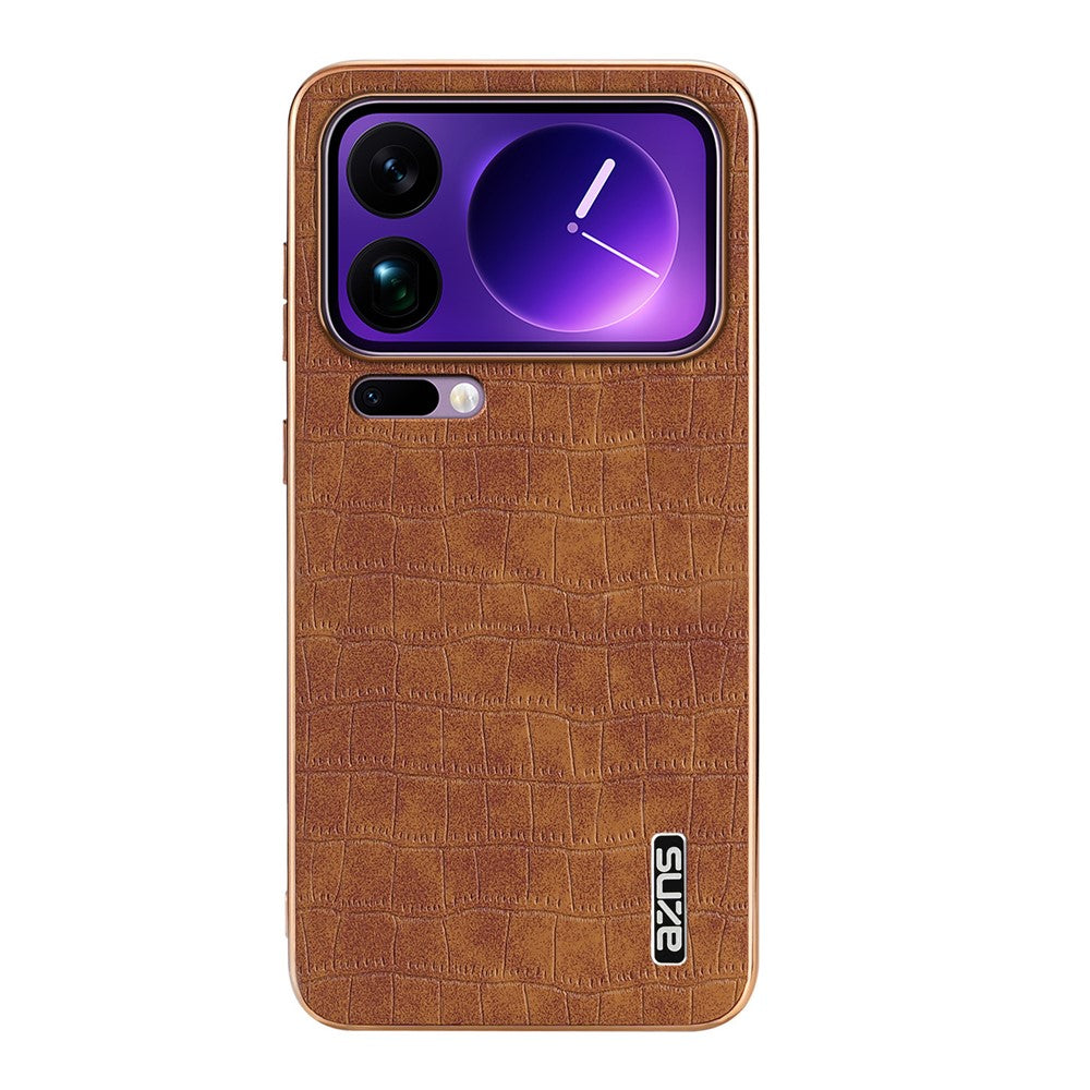 AZNS For Xiaomi 17 Pro Max Case Electroplating Crocodile Texture PU + TPU Phone Cover - Brown