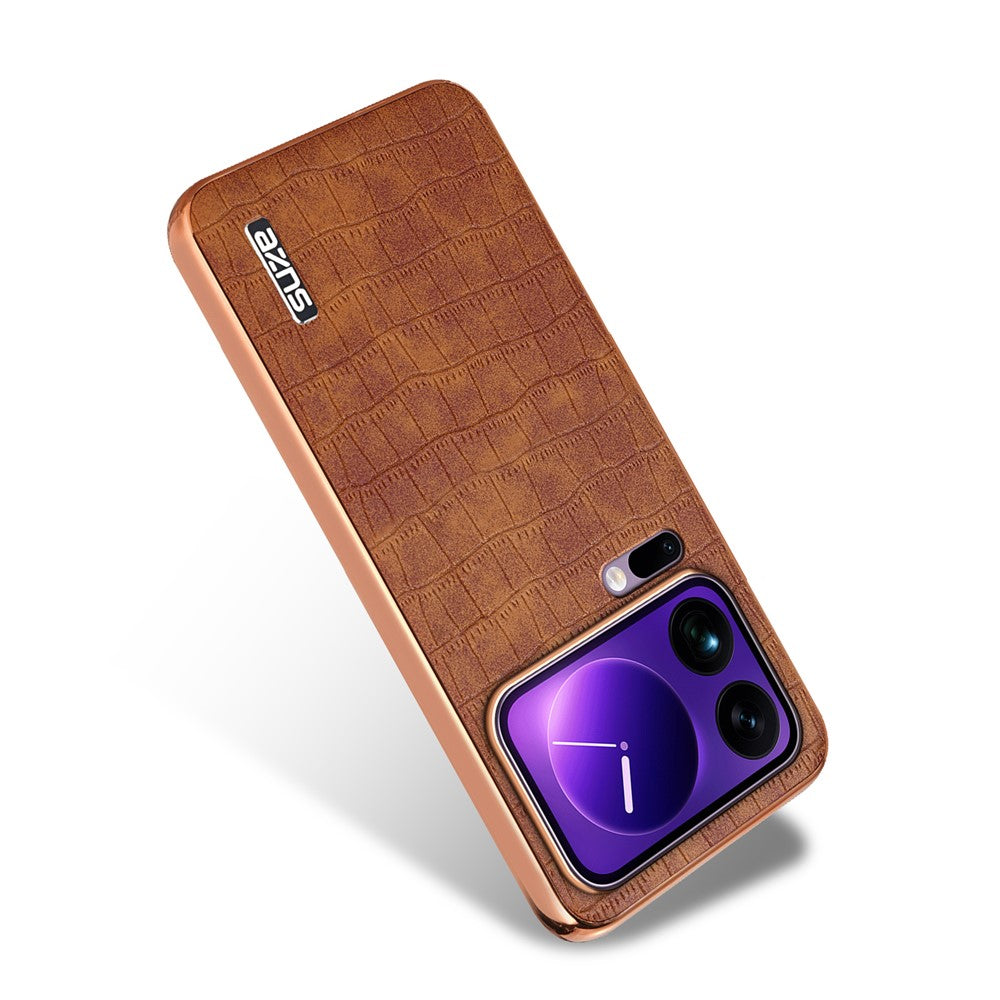 AZNS For Xiaomi 17 Pro Max Case Electroplating Crocodile Texture PU + TPU Phone Cover - Brown