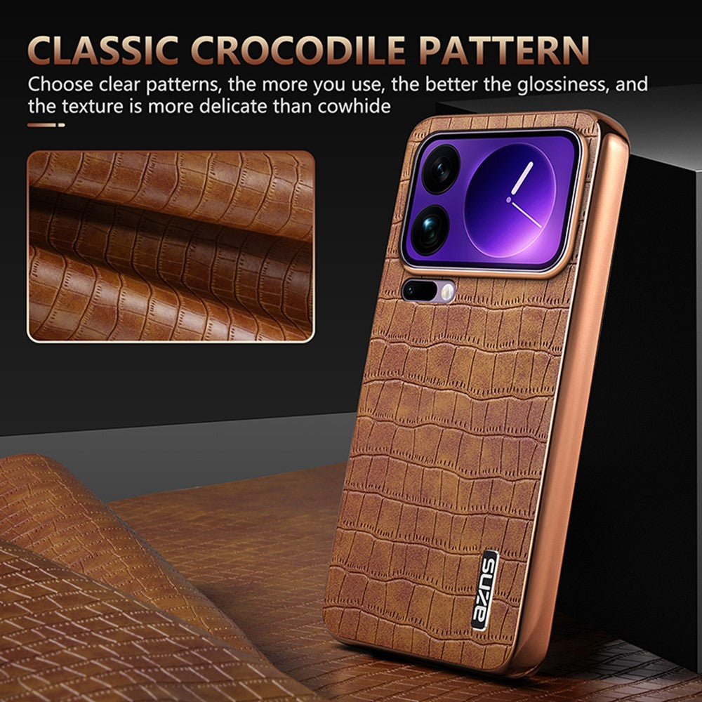AZNS For Xiaomi 17 Pro Max Case Electroplating Crocodile Texture PU + TPU Phone Cover - Brown