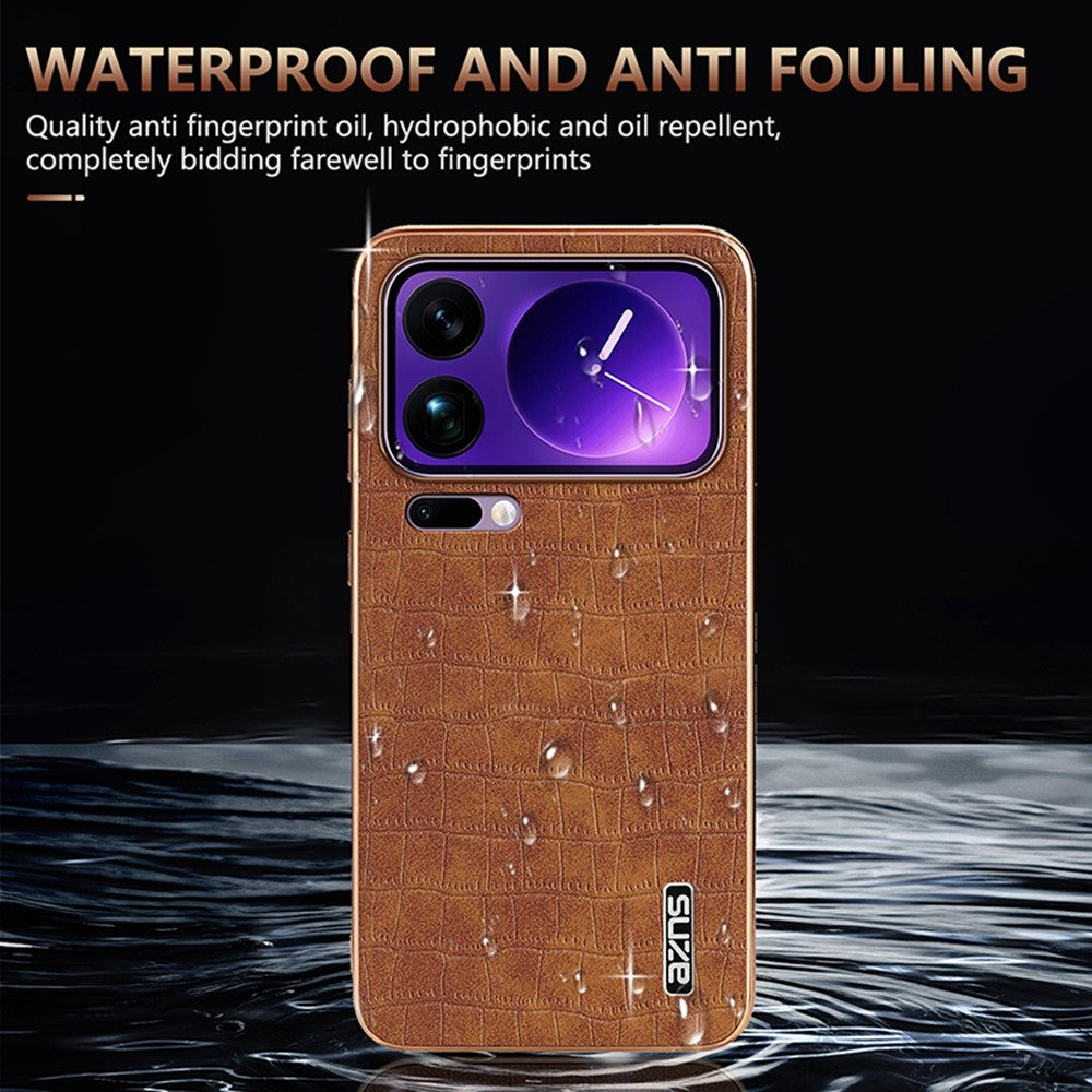 AZNS For Xiaomi 17 Pro Max Case Electroplating Crocodile Texture PU + TPU Phone Cover - Brown