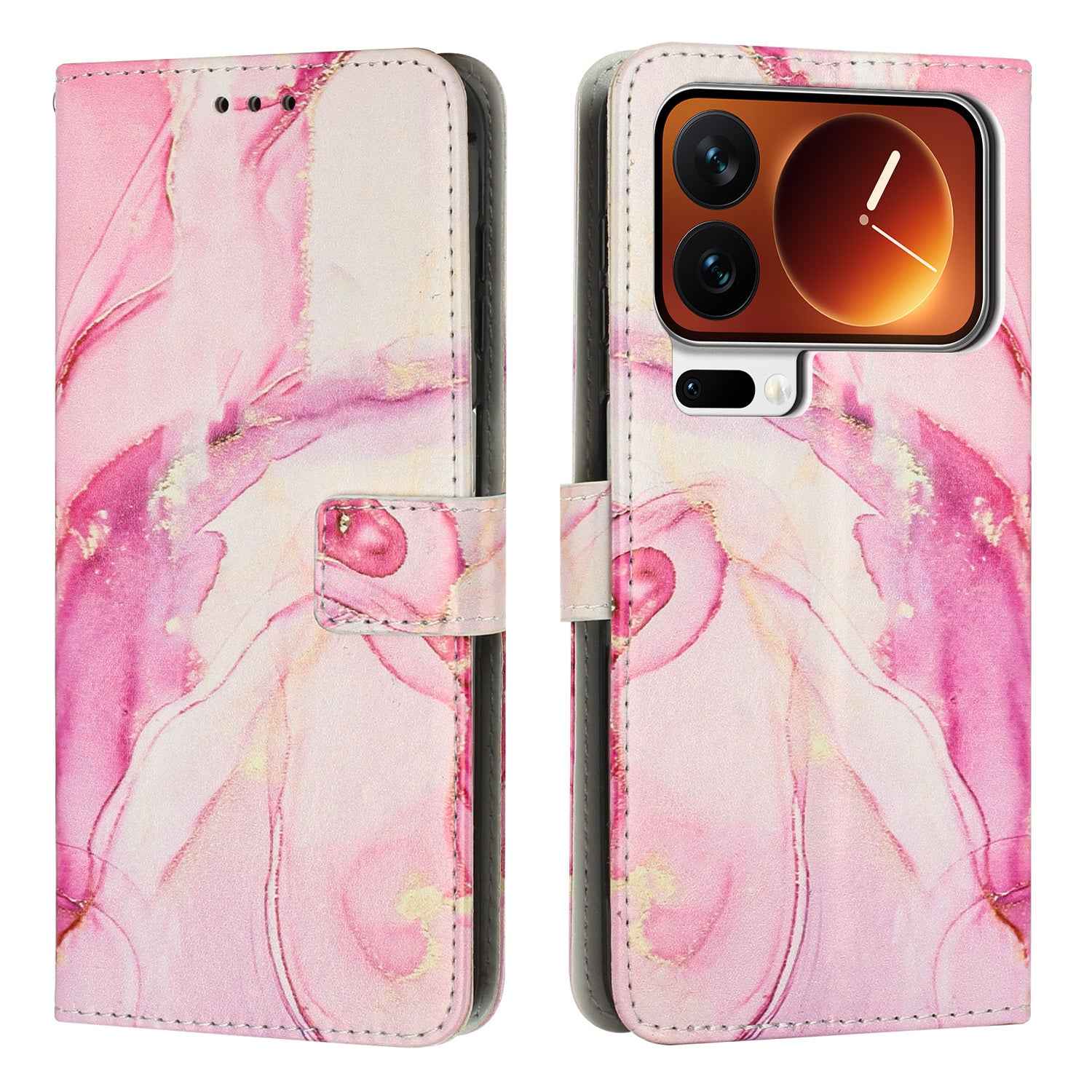 For Xiaomi 17 Pro Stand Case Marble Pattern PU Leather Wallet Phone Cover - Rose Gold