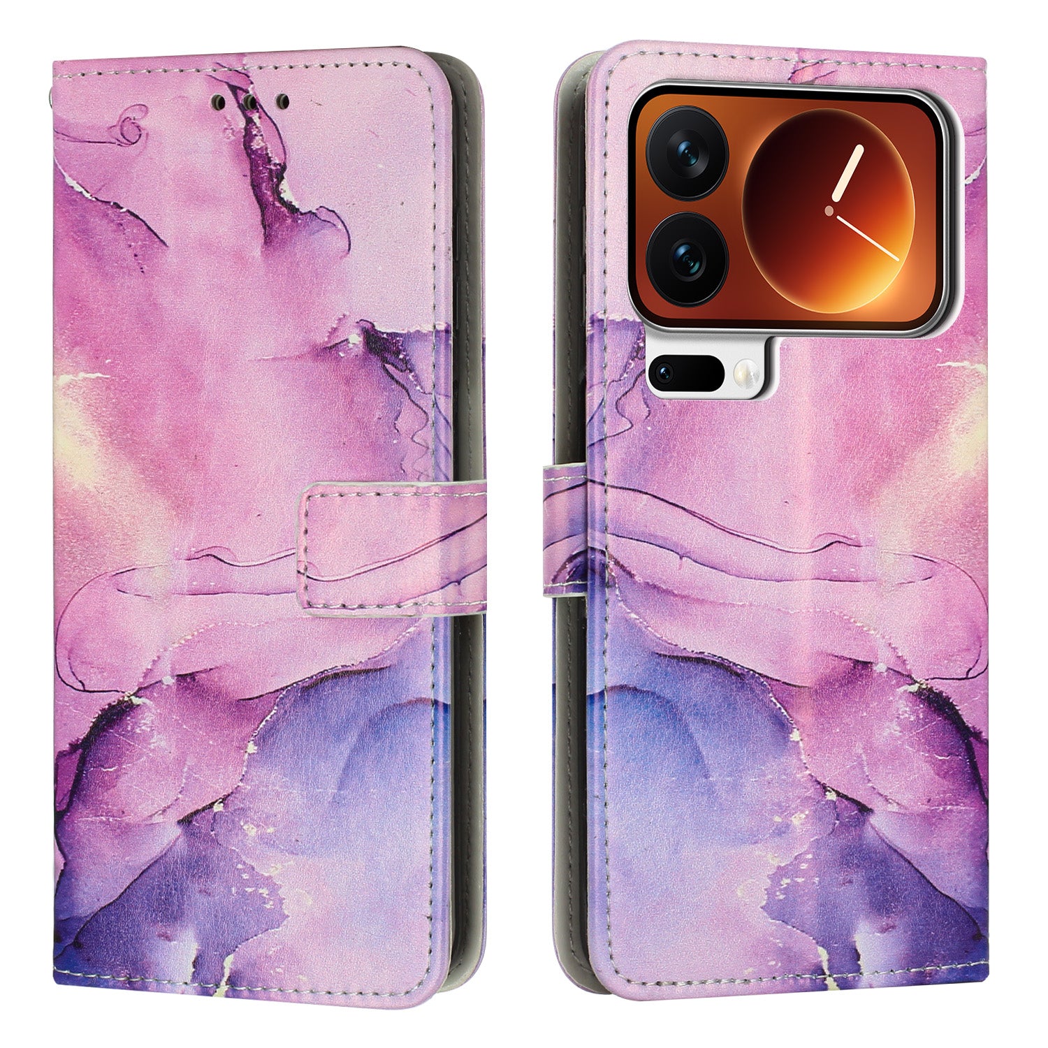 For Xiaomi 17 Pro Max Stand Case Marble Pattern PU Leather Wallet Phone Cover - Purple