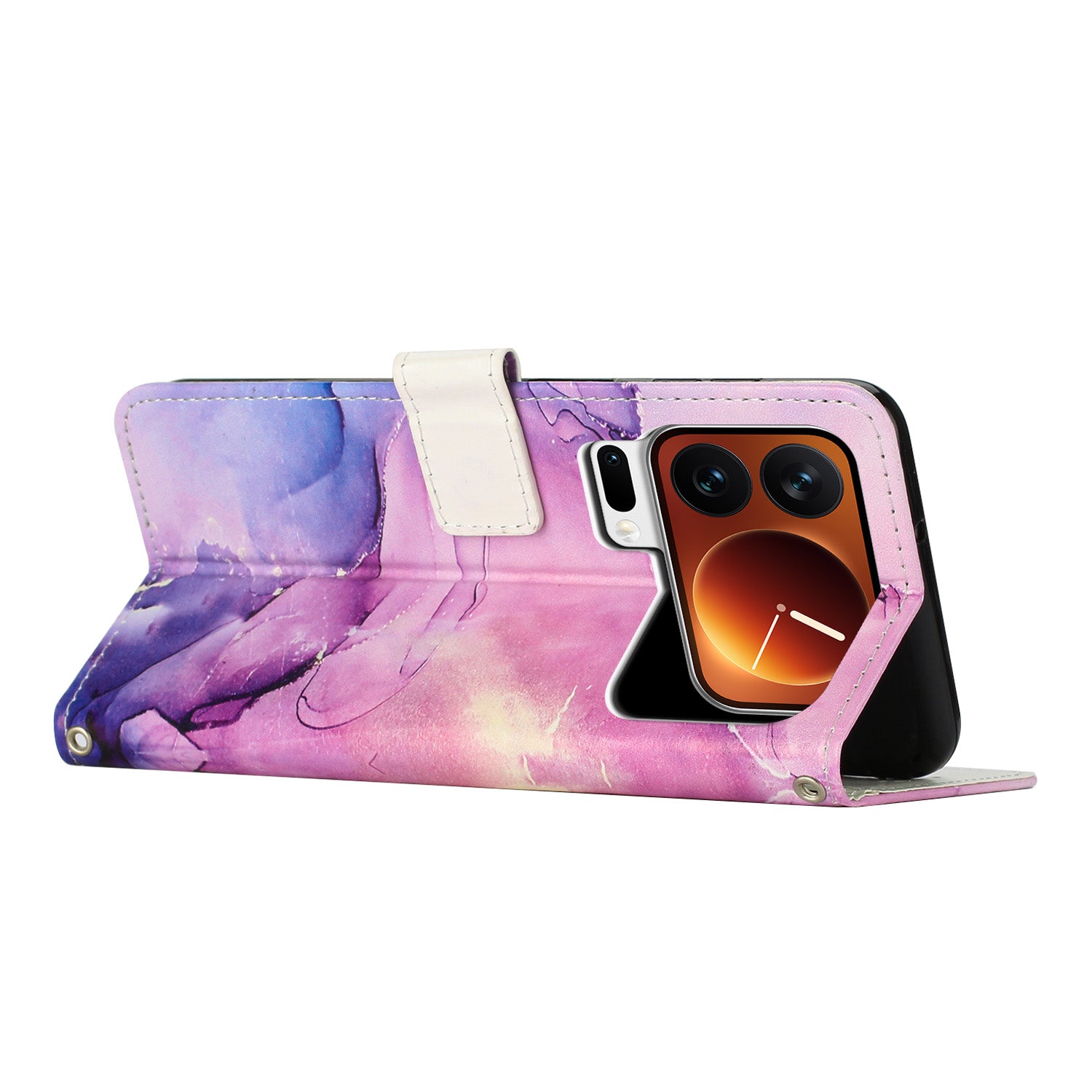 For Xiaomi 17 Pro Max Stand Case Marble Pattern PU Leather Wallet Phone Cover - Purple