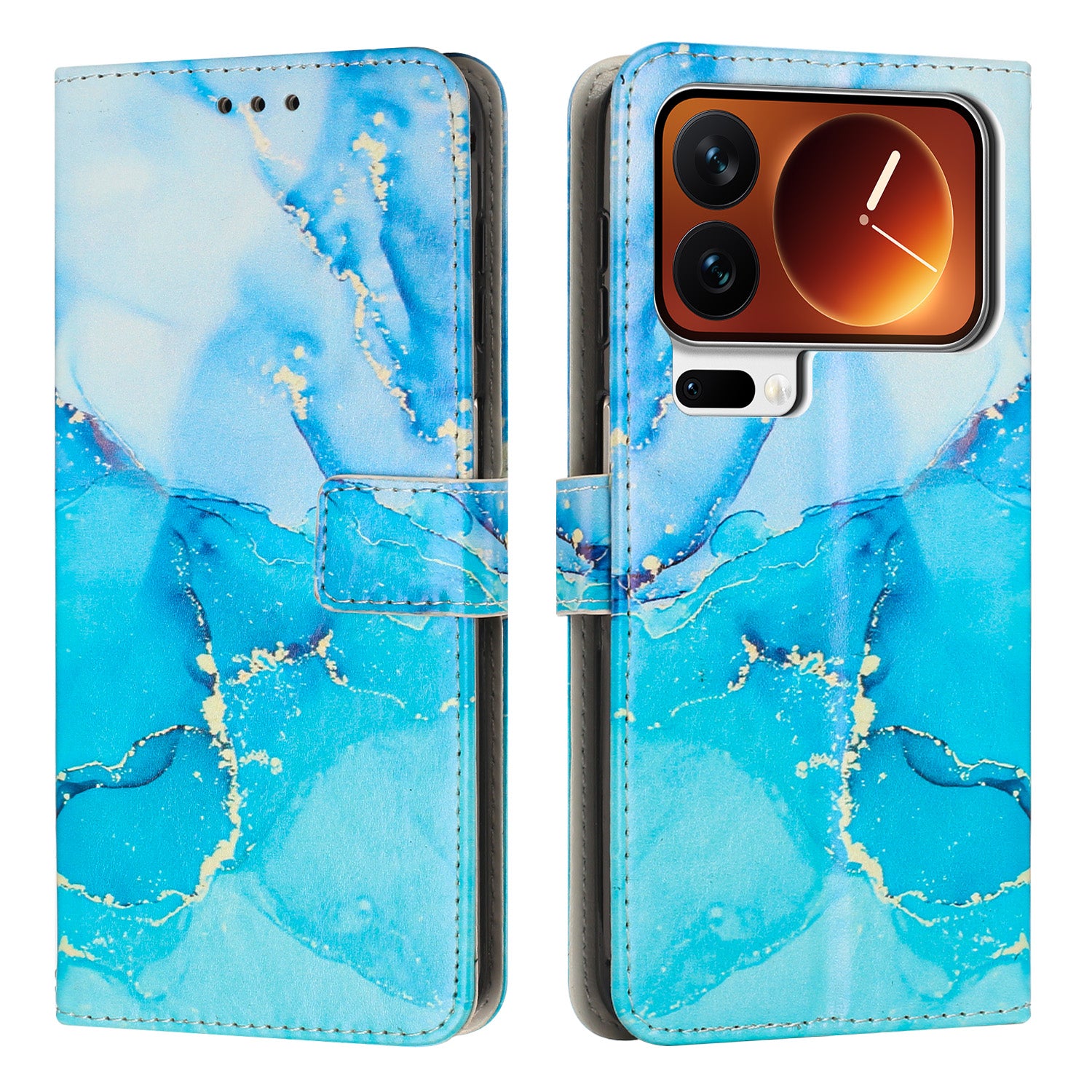 For Xiaomi 17 Pro Max Stand Case Marble Pattern PU Leather Wallet Phone Cover - Blue / Green