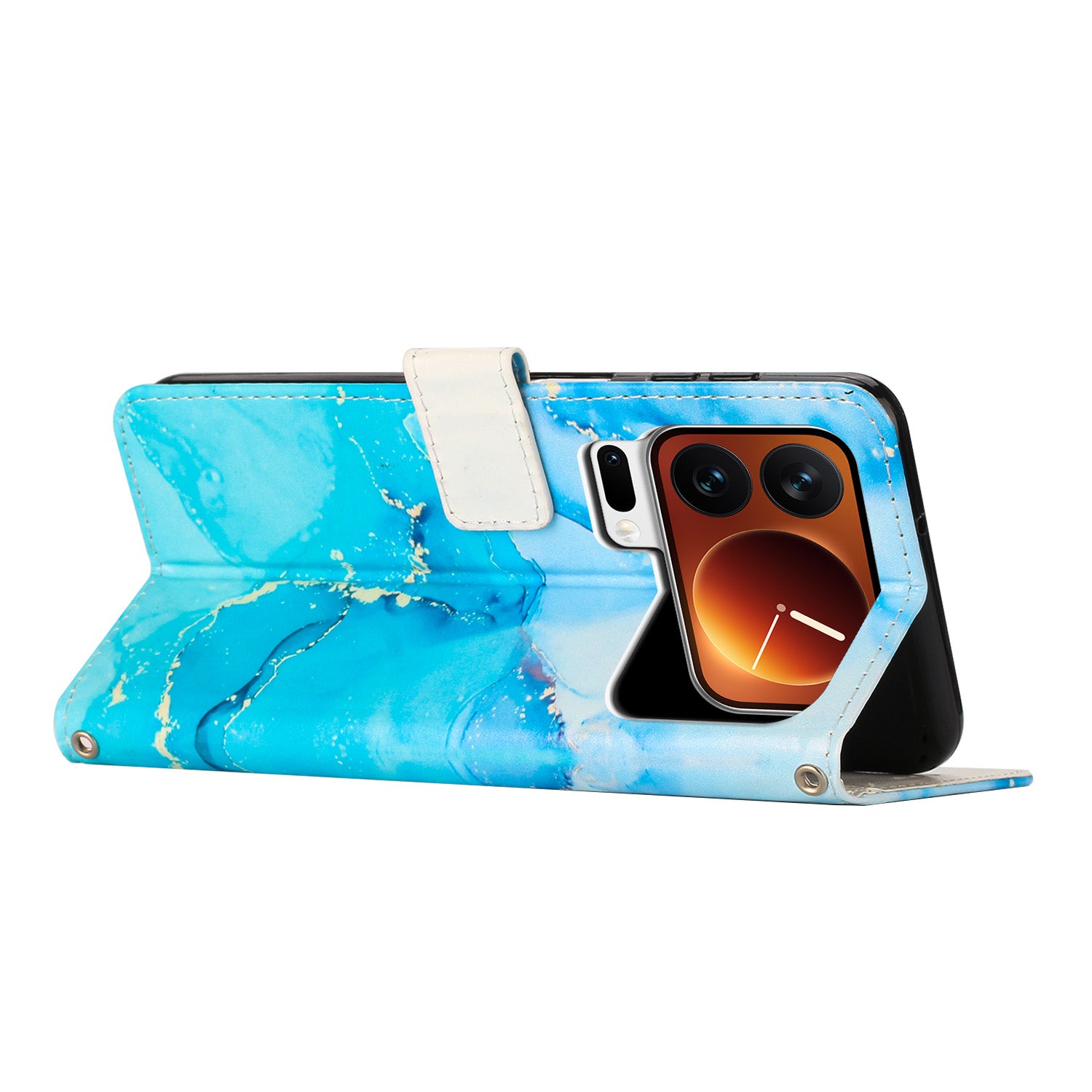 For Xiaomi 17 Pro Max Stand Case Marble Pattern PU Leather Wallet Phone Cover - Blue / Green