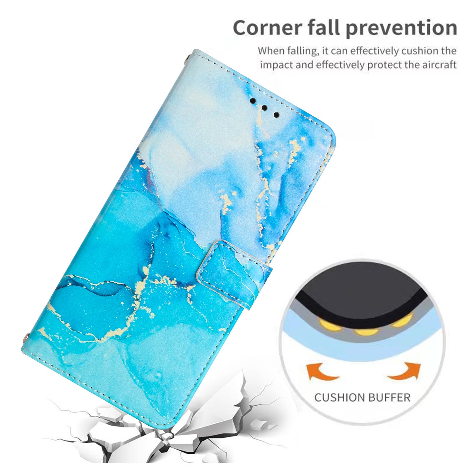 For Xiaomi 17 Pro Max Stand Case Marble Pattern PU Leather Wallet Phone Cover - Blue / Green