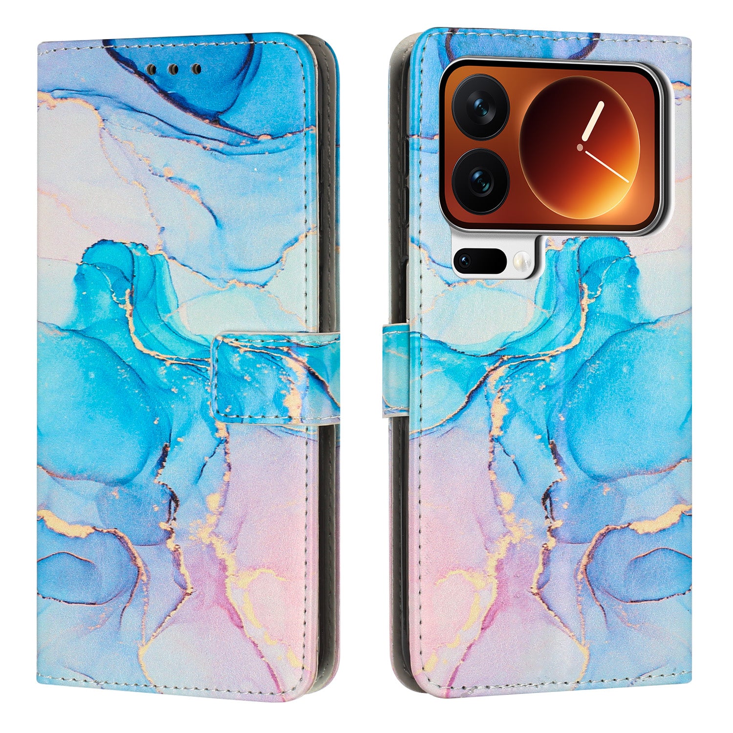 For Xiaomi 17 Pro Max Stand Case Marble Pattern PU Leather Wallet Phone Cover - Pink / Green