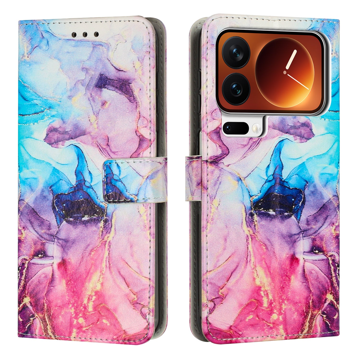 For Xiaomi 17 Pro Max Stand Case Marble Pattern PU Leather Wallet Phone Cover - Pink / Purple