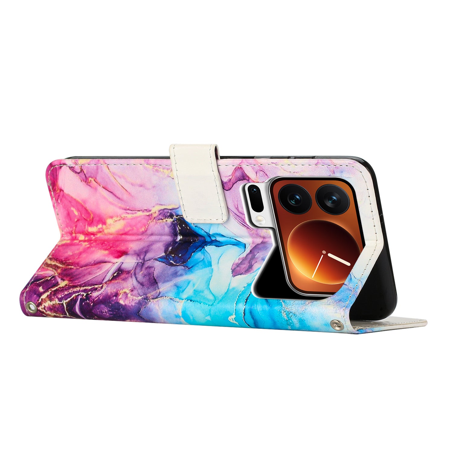 For Xiaomi 17 Pro Max Stand Case Marble Pattern PU Leather Wallet Phone Cover - Pink / Purple
