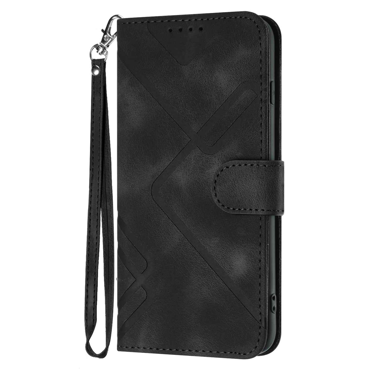 For Xiaomi 17 Pro Wallet Case Line Imprinted PU Leather Phone Cover with Strap - Black