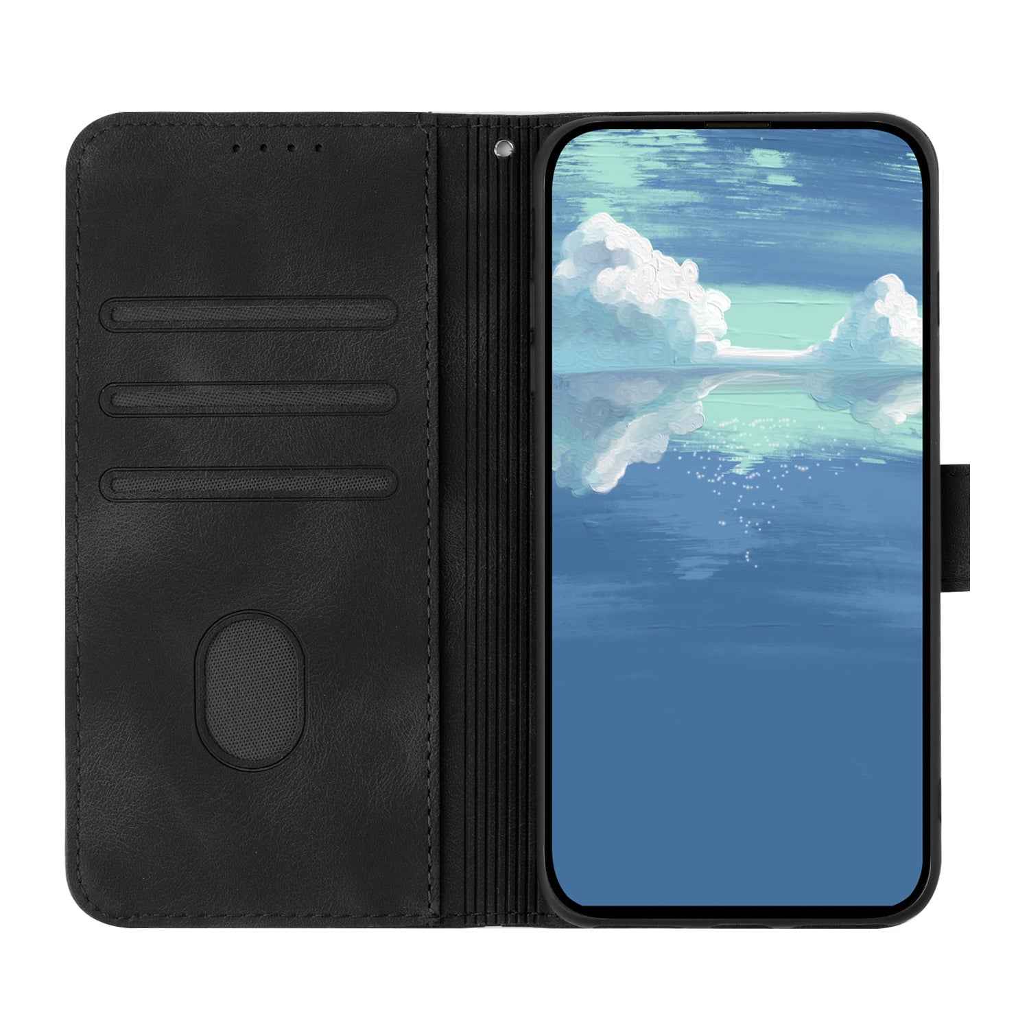For Xiaomi 17 Pro Wallet Case Line Imprinted PU Leather Phone Cover with Strap - Black