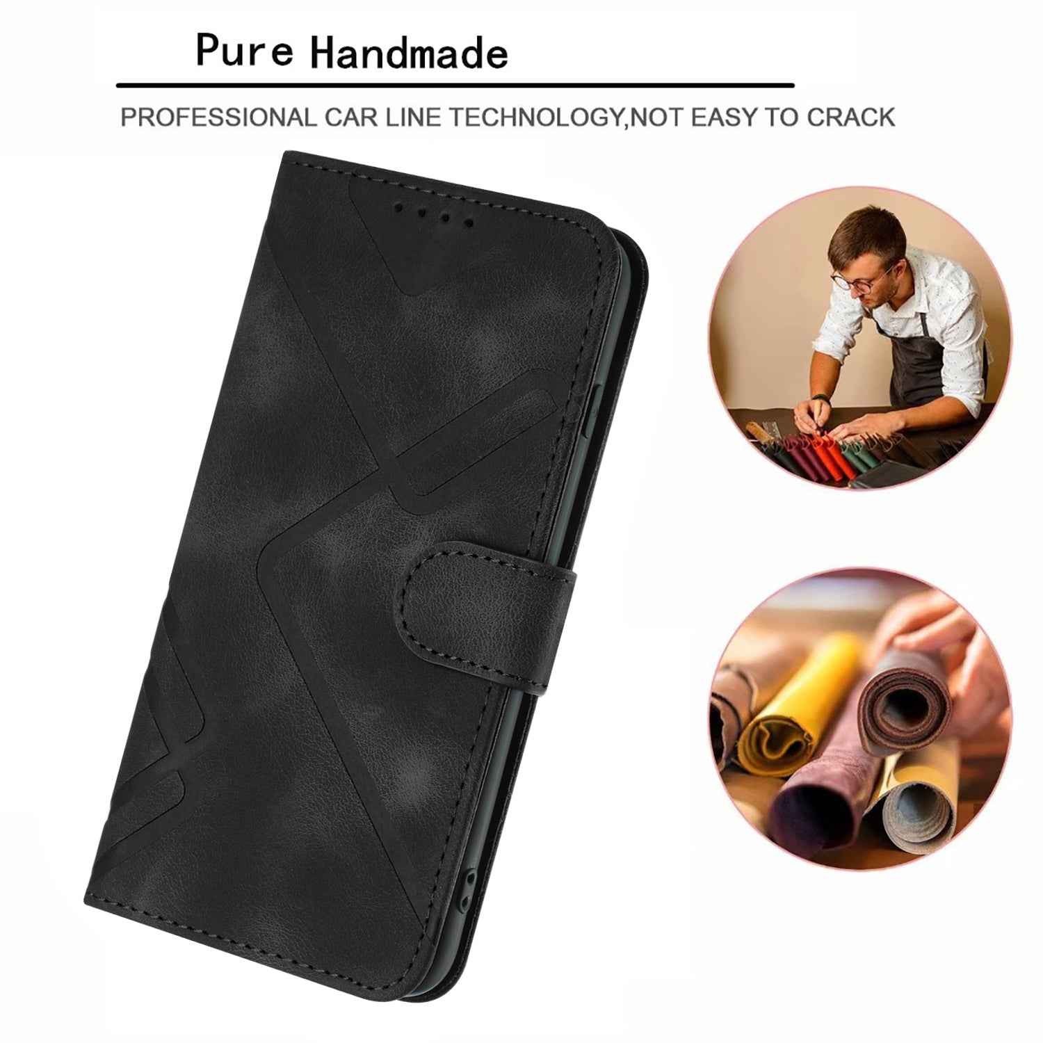 For Xiaomi 17 Pro Wallet Case Line Imprinted PU Leather Phone Cover with Strap - Black
