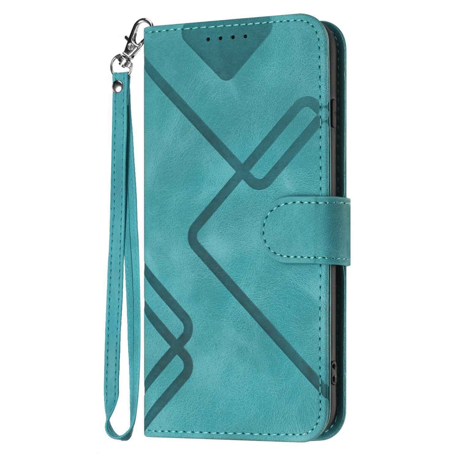 For Xiaomi 17 Pro Wallet Case Line Imprinted PU Leather Phone Cover with Strap - Light Blue