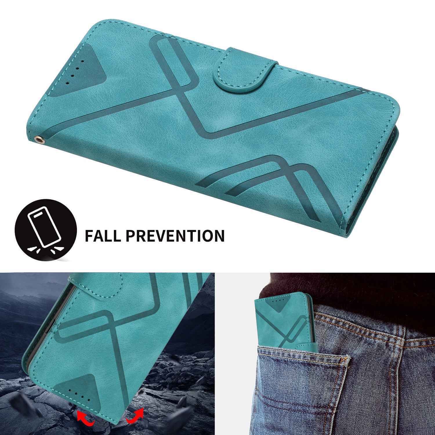 For Xiaomi 17 Pro Wallet Case Line Imprinted PU Leather Phone Cover with Strap - Light Blue