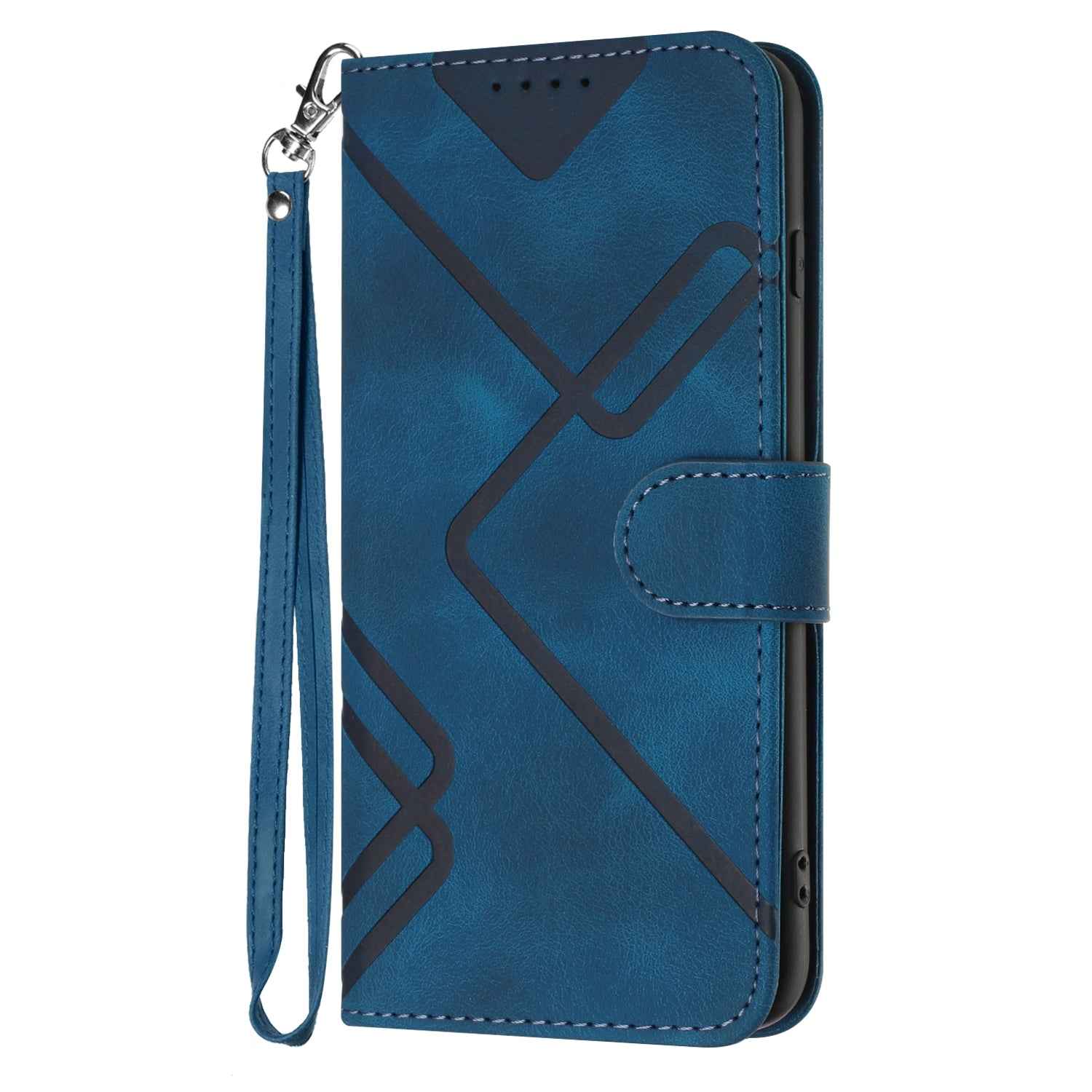 For Xiaomi 17 Pro Wallet Case Line Imprinted PU Leather Phone Cover with Strap - Royal Blue