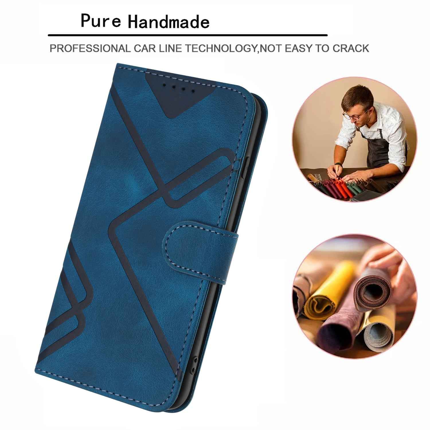 For Xiaomi 17 Pro Wallet Case Line Imprinted PU Leather Phone Cover with Strap - Royal Blue
