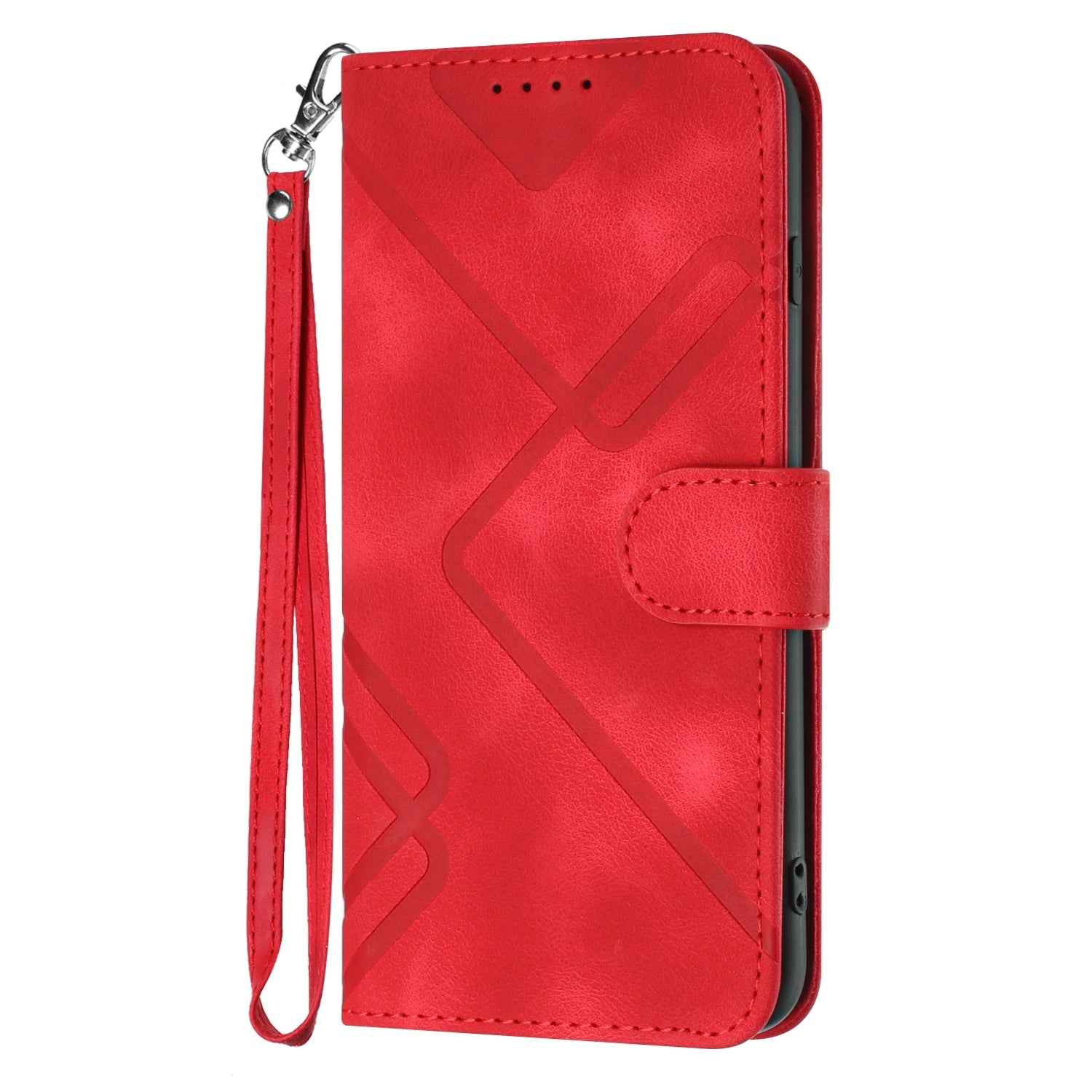 For Xiaomi 17 Pro Wallet Case Line Imprinted PU Leather Phone Cover with Strap - Red