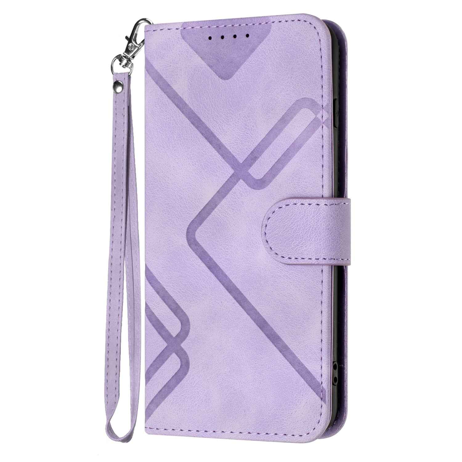 For Xiaomi 17 Pro Wallet Case Line Imprinted PU Leather Phone Cover with Strap - Purple