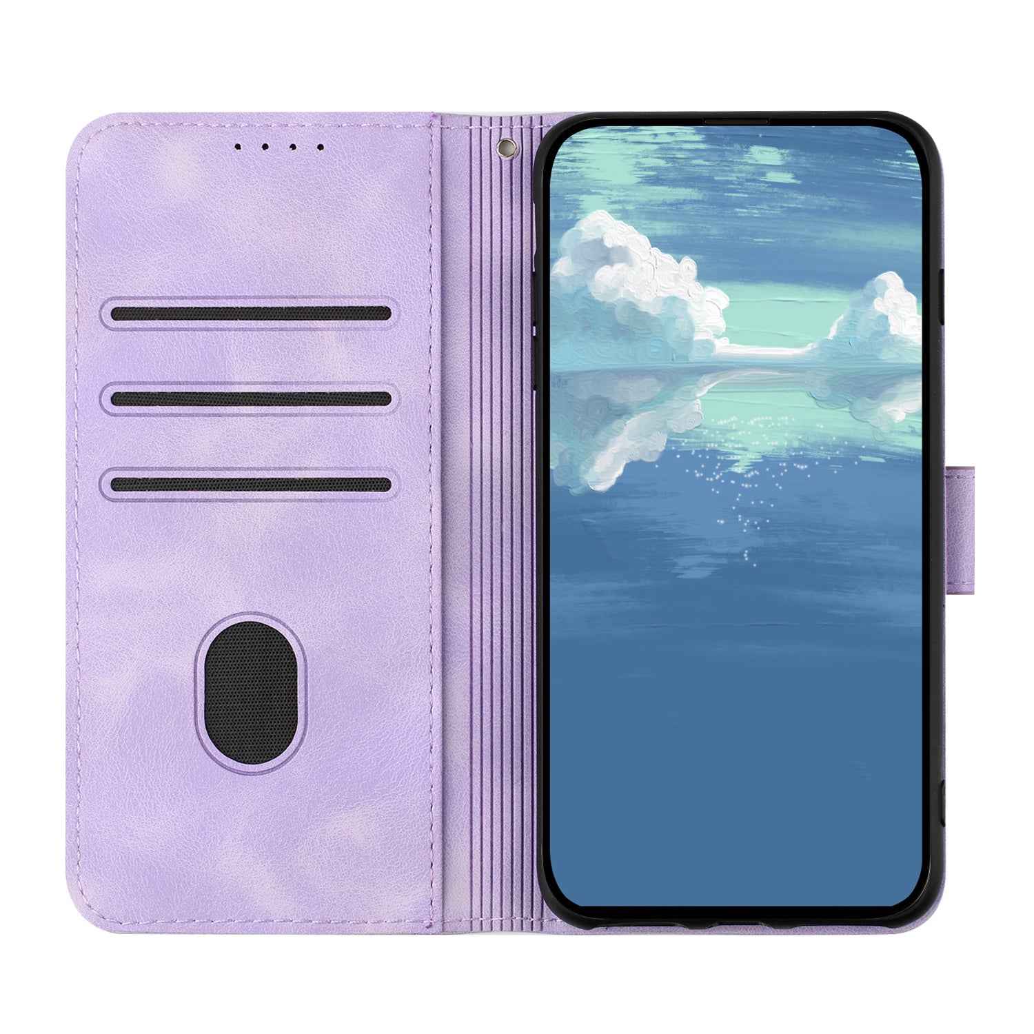 For Xiaomi 17 Pro Wallet Case Line Imprinted PU Leather Phone Cover with Strap - Purple
